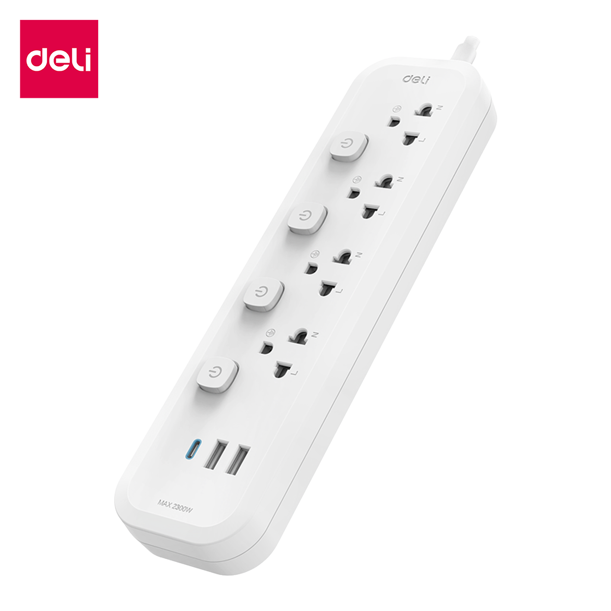 รางปลั๊กไฟ 4ช่อง 2USB 1TypeC Deli CT495-GR-01 ความยาวสาย 3 เมตร_0